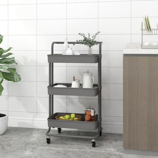3-tier kitchen trolley gray 42x35x85 cm iron and ABS