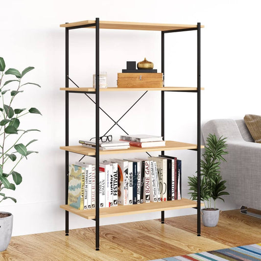 4-tier shelving unit black and oak 80x40x130 cm