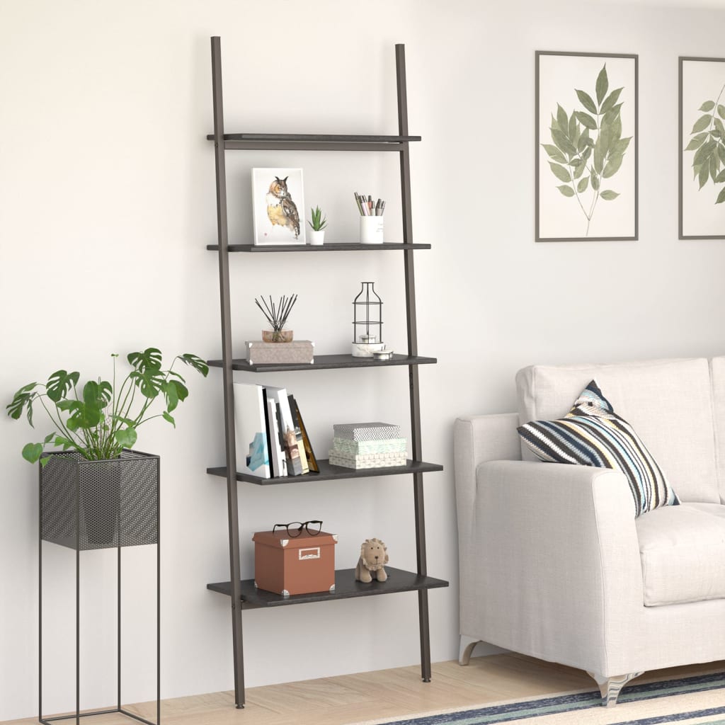 Ladder shelves 5 tiers black 64x34x185.5 cm