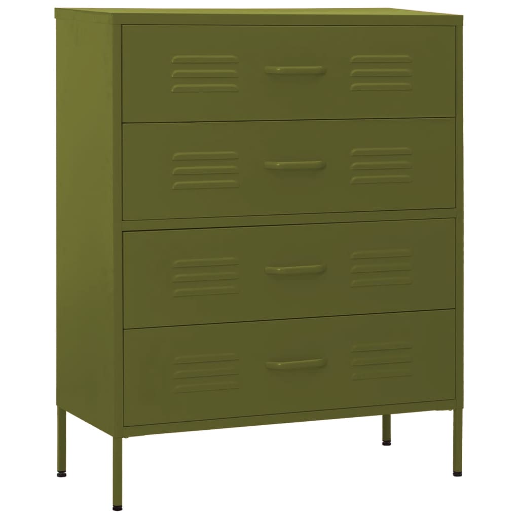 Kommode olivengrønn 80x35x101,5 cm stål