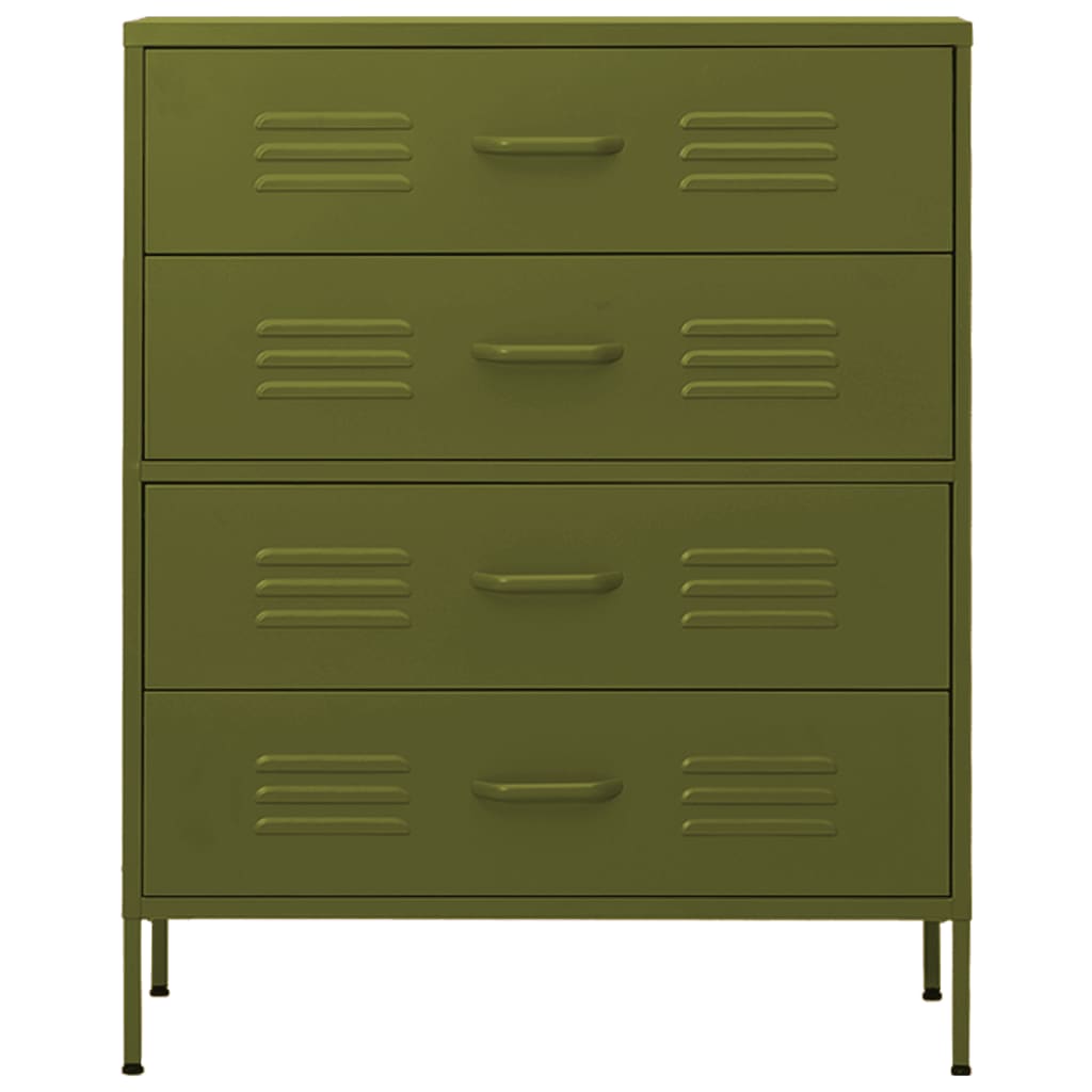Kommode olivengrønn 80x35x101,5 cm stål