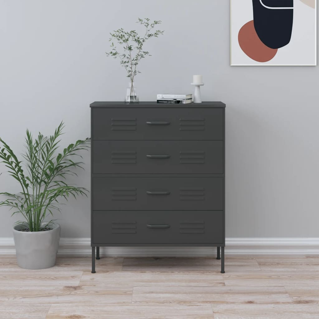 Kommode antrasitt 80x35x101,5 cm stål