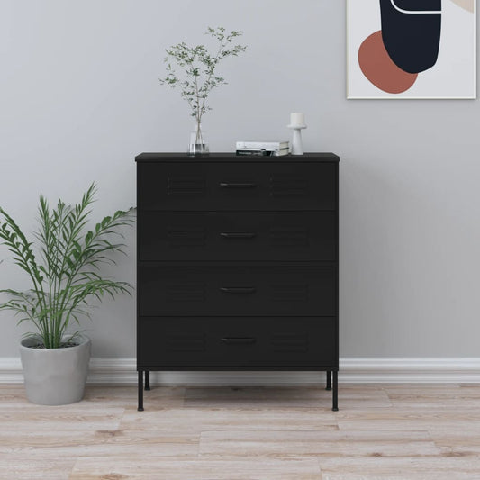 Chest of drawers black 80x35x101.5 cm steel