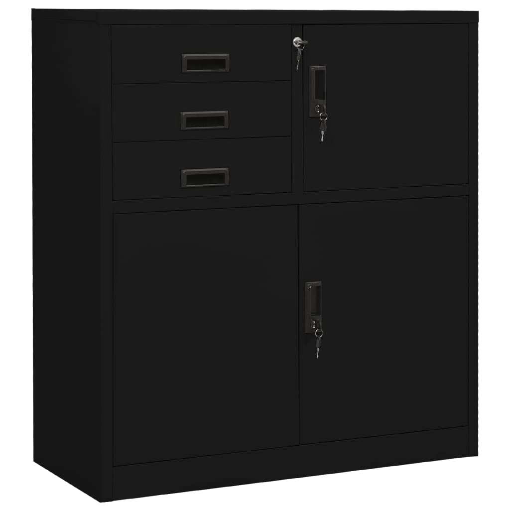 Kontorskap svart 90x40x102 cm stål