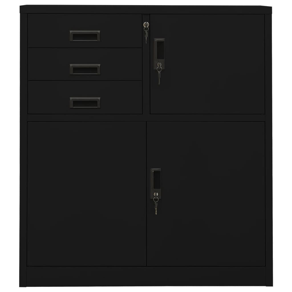 Kontorskap svart 90x40x102 cm stål