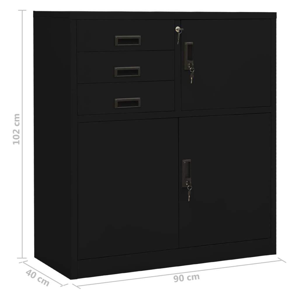 Kontorskap svart 90x40x102 cm stål