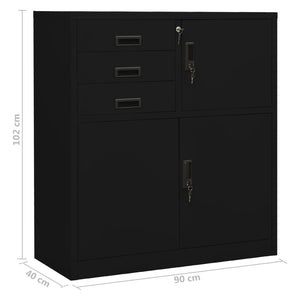 Kontorskap svart 90x40x102 cm stål
