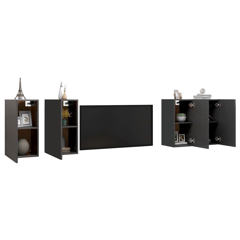TV-benker 4 stk grå 30,5x30x60 cm konstruert tre