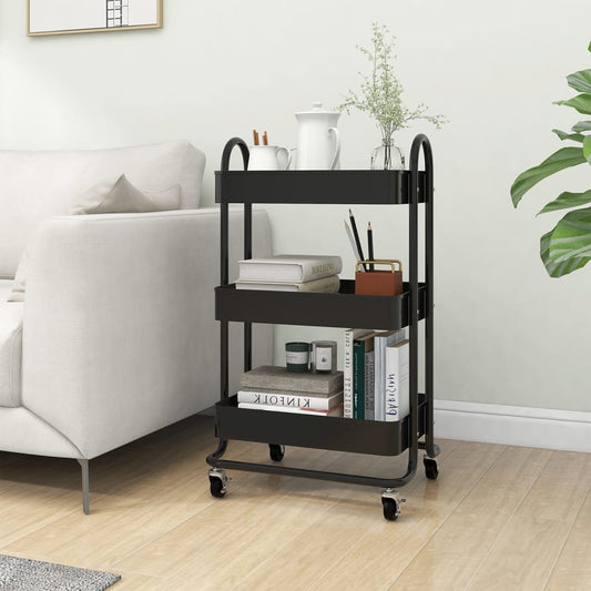 3-tier kitchen trolley black 43x34x79 cm iron