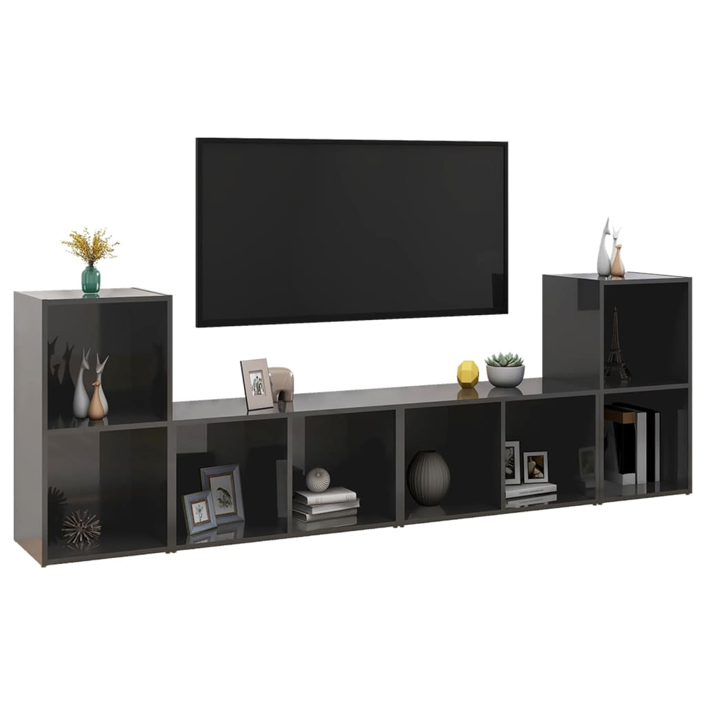 TV-benker 4 stk høyglans grå 72x35x36,5 cm konstruert tre