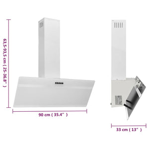 Wall-mounted kitchen hood 90 cm steel and tempered glass white