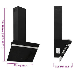 Wall-mounted kitchen hood 60 cm steel and tempered glass black