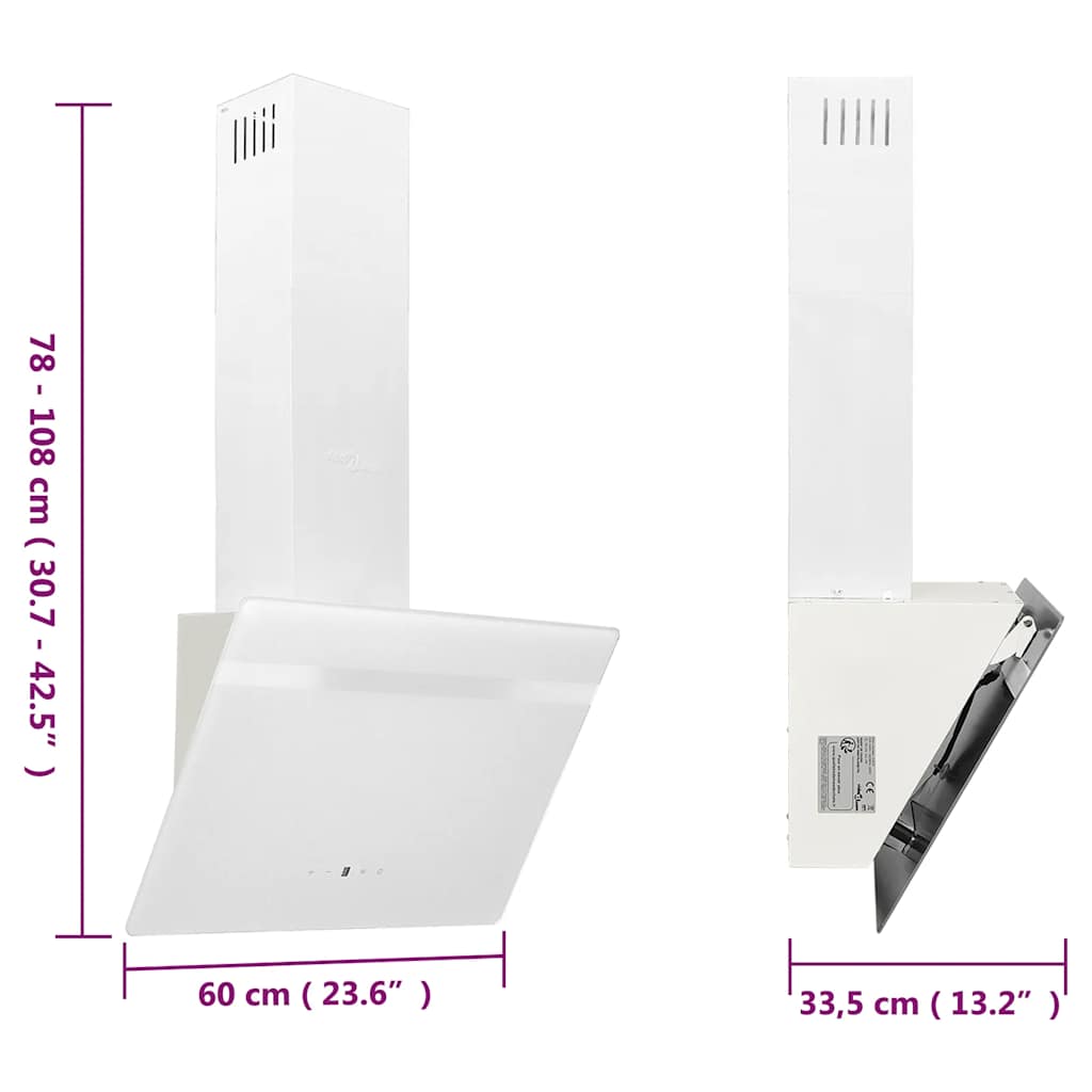 Wall-mounted kitchen hood 60 cm steel and tempered glass white
