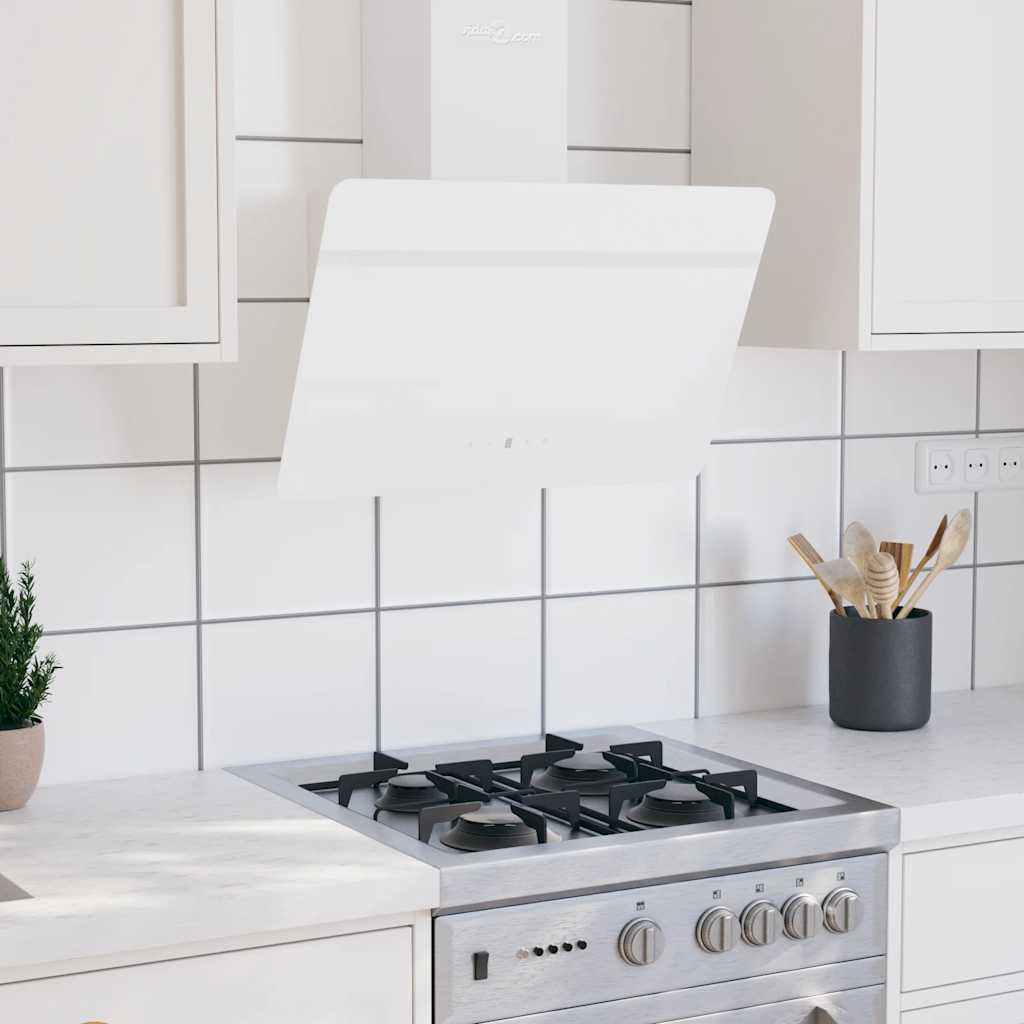 Wall-mounted kitchen hood 60 cm steel and tempered glass white