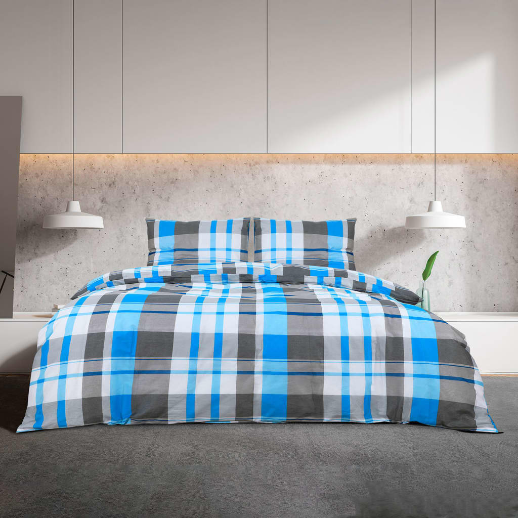 Sengesett blå og grå 140x200 cm bomull