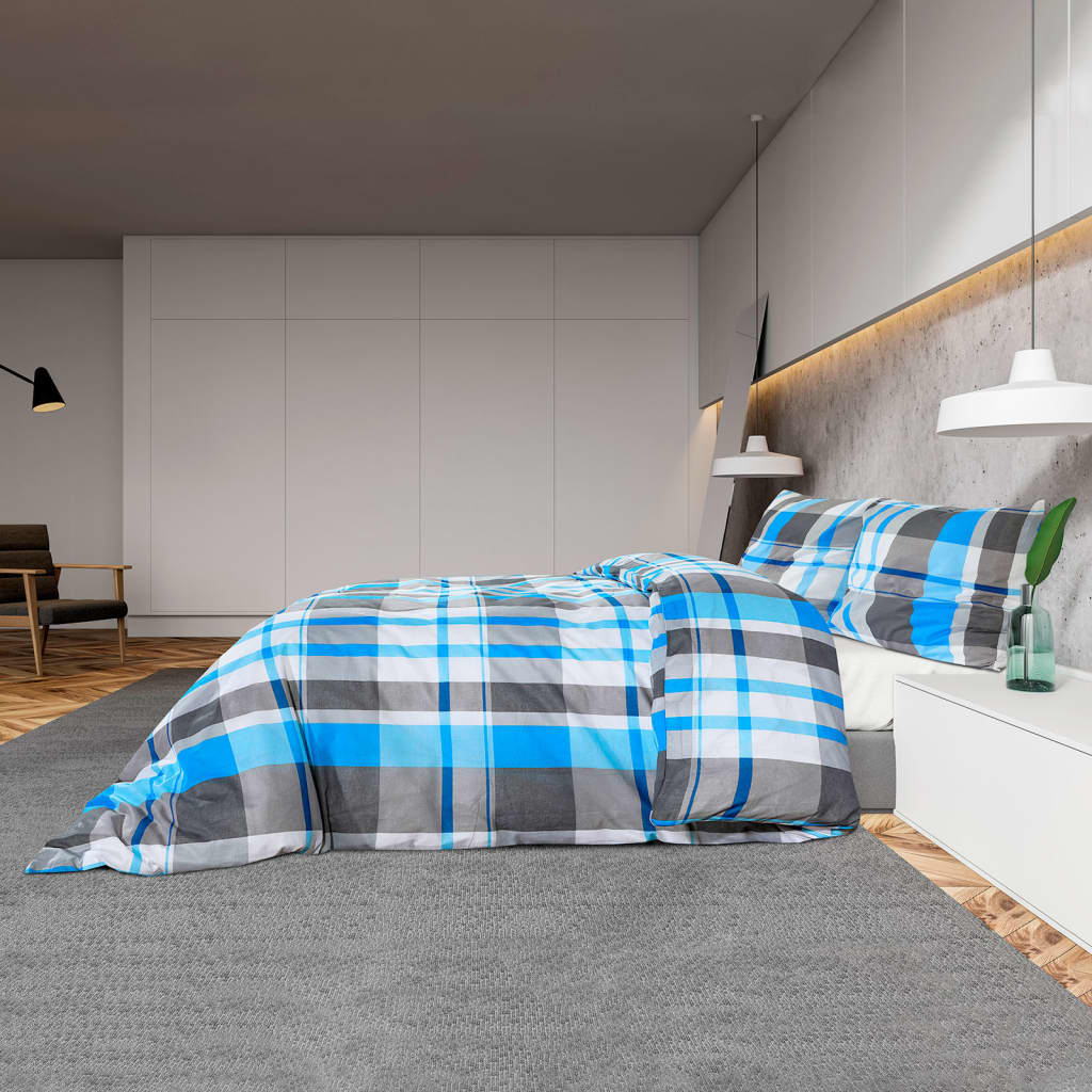 Sengesett blå og grå 140x200 cm bomull