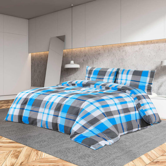 Sengesett blå og grå 260x240 cm bomull