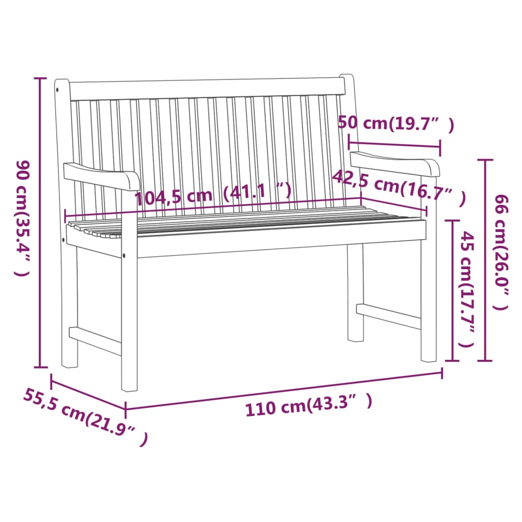 Hagebenk 110 cm heltre akasie