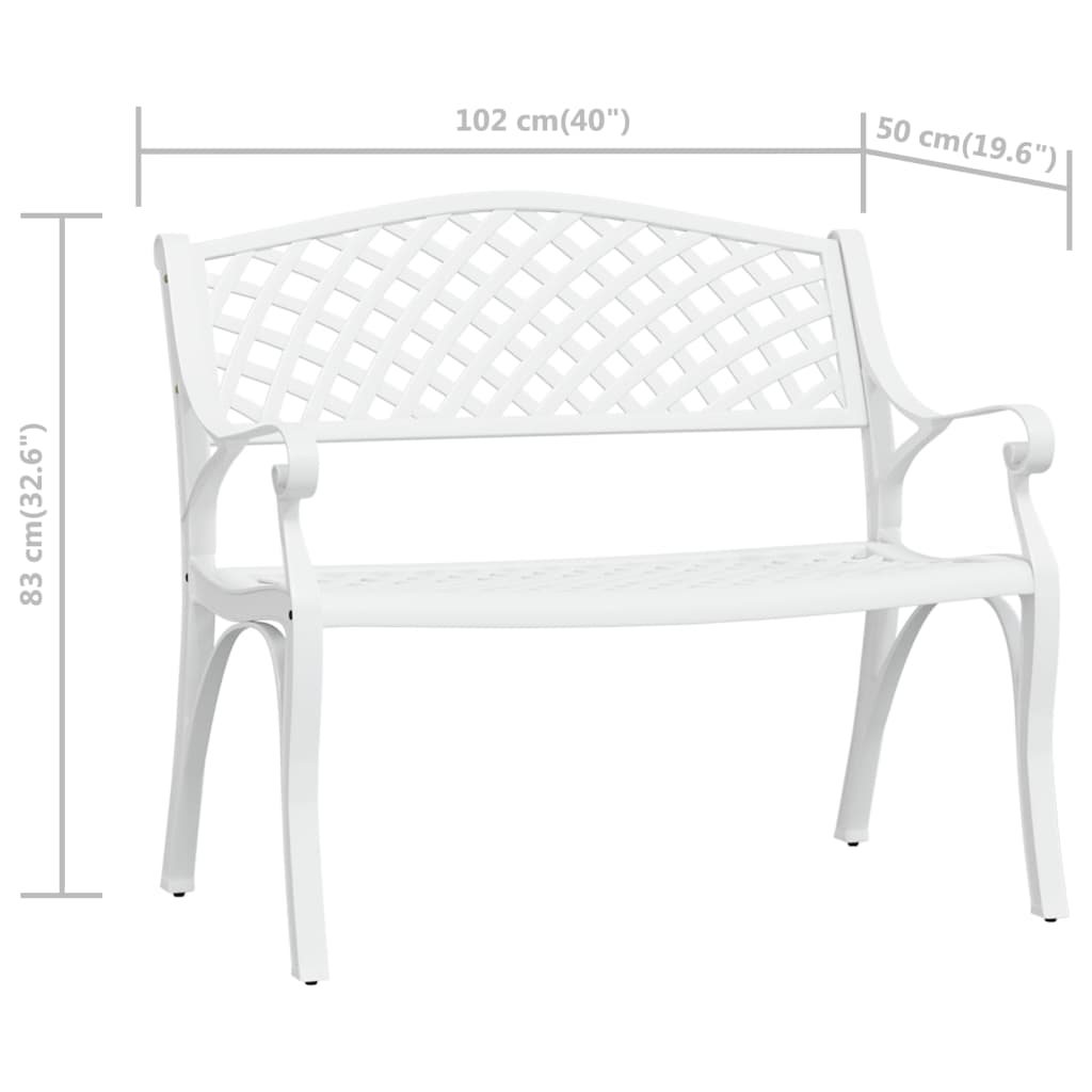 Hagebenk 102 cm støpt aluminium hvit