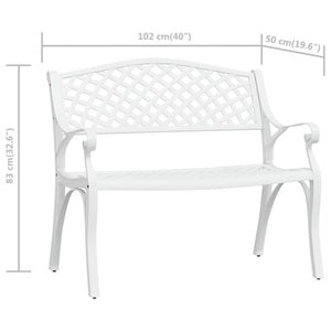 Hagebenk 102 cm støpt aluminium hvit