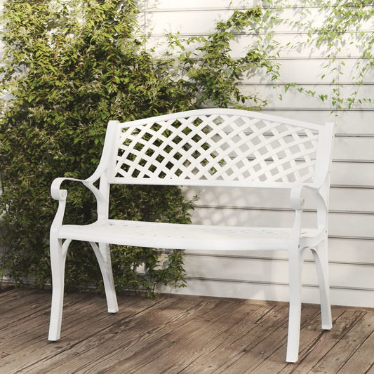 Hagebenk 102 cm støpt aluminium hvit