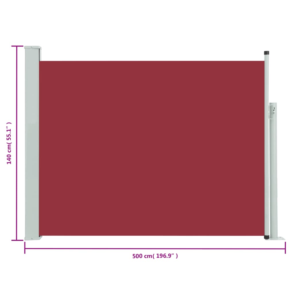 Uttrekkbar sidemarkise 140x500 cm rød