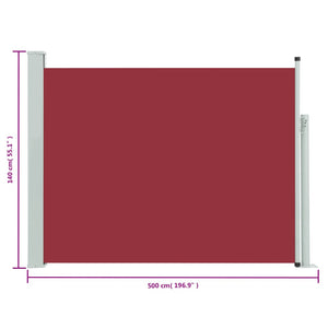 Uttrekkbar sidemarkise 140x500 cm rød