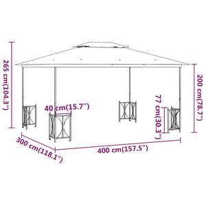 Paviljong med sidevegger og dobbelt tak 3x4 m gråbrun