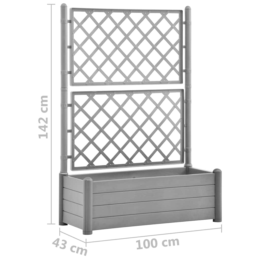 Plantekasse med espalier 100x43x142 cm PP steingrå