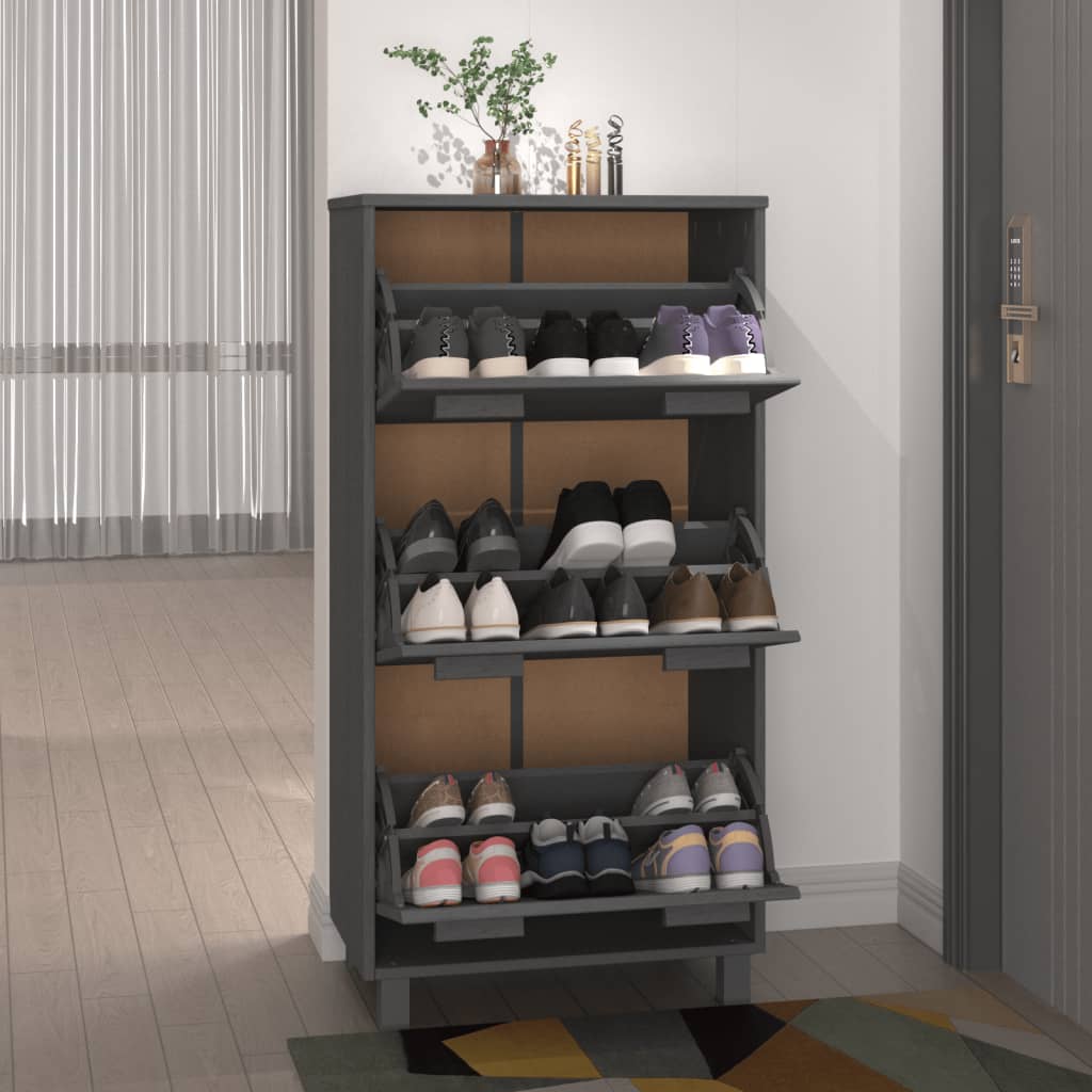 Skoskap HAMAR mørkegrå 59,5x35x117 cm heltre furu