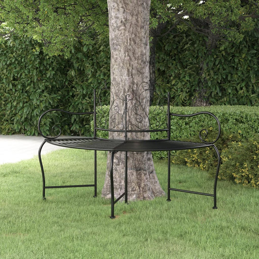 Benk rund tre 150 cm svart stål
