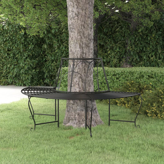 Benk halvrund tre Ø159 cm svart stål