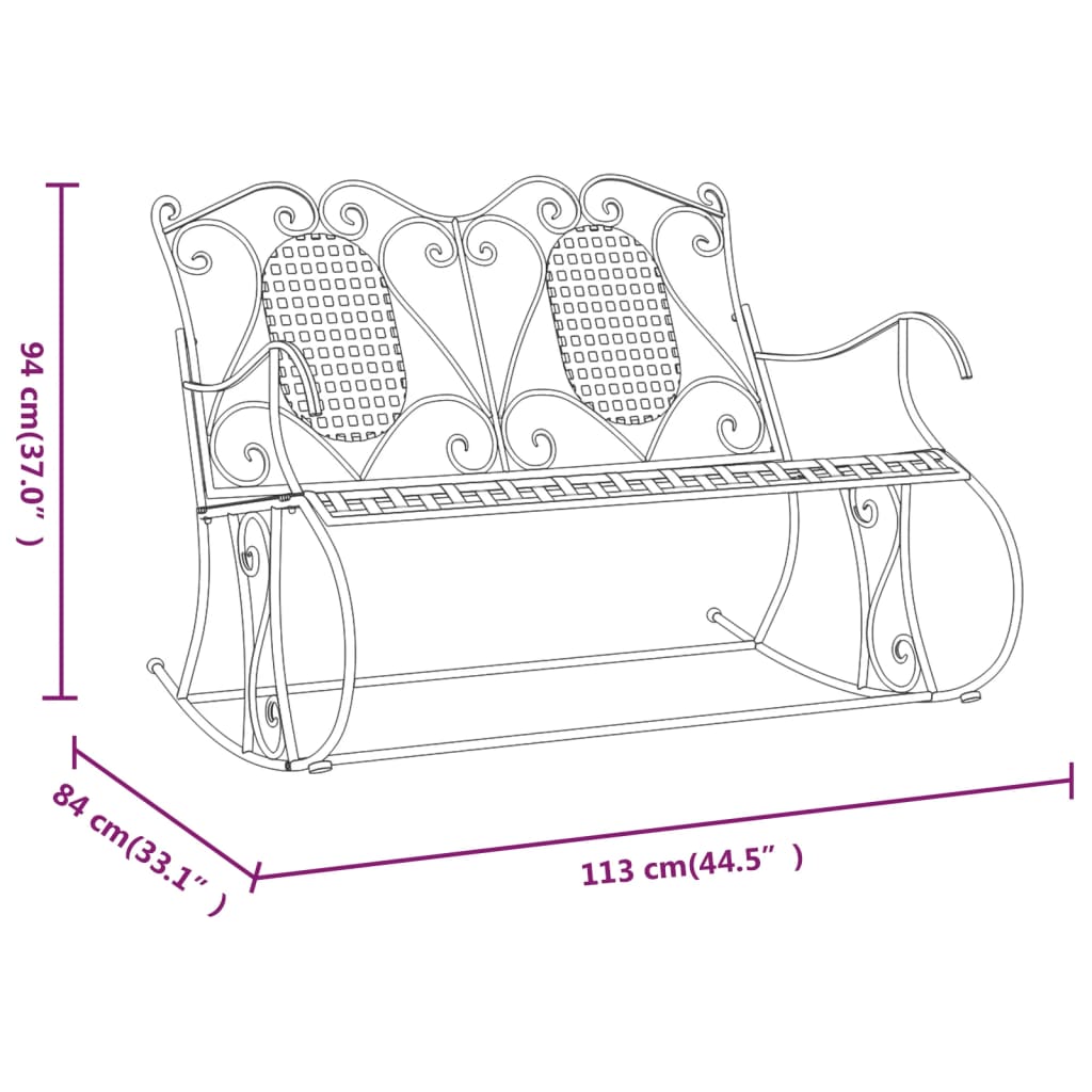 Gyngebenk 2-seters 113 cm svart stål