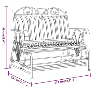 Gyngebenk 2 seter 114 cm svart stål