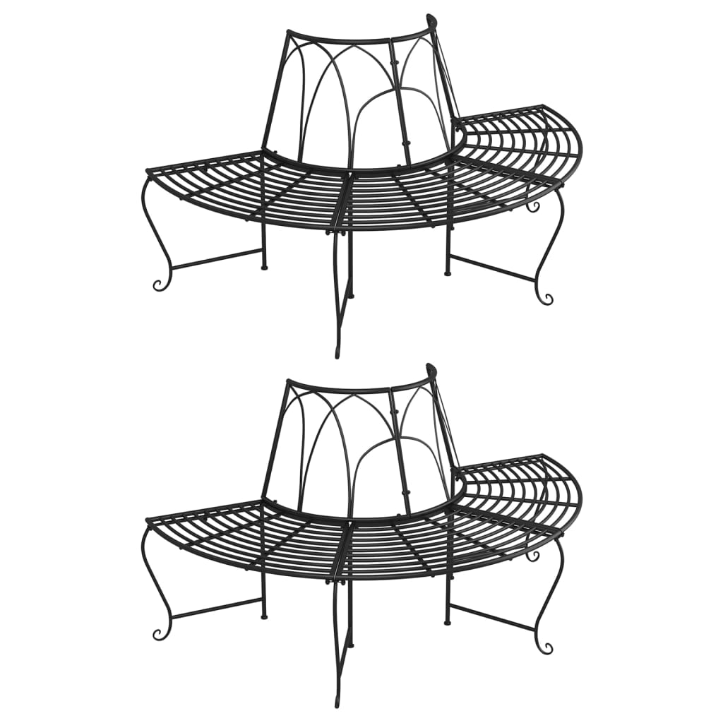 Benk halvrund tre 2 stk Ø159 cm svart stål