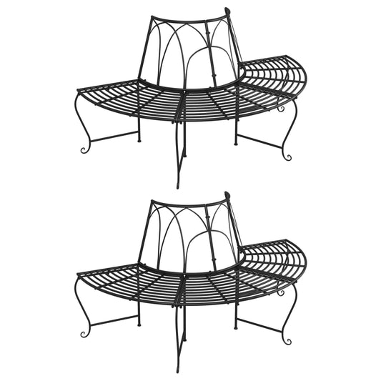 Benk halvrund tre 2 stk Ø159 cm svart stål