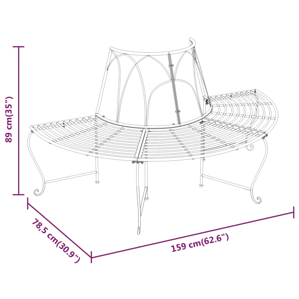 Benk halvrund tre 2 stk Ø159 cm svart stål
