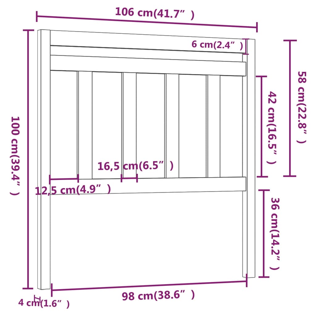 Sengegavl hvit 106x4x100 cm heltre furu