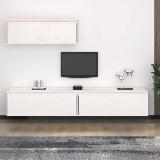 3-piece TV cabinet set White solid wood pine