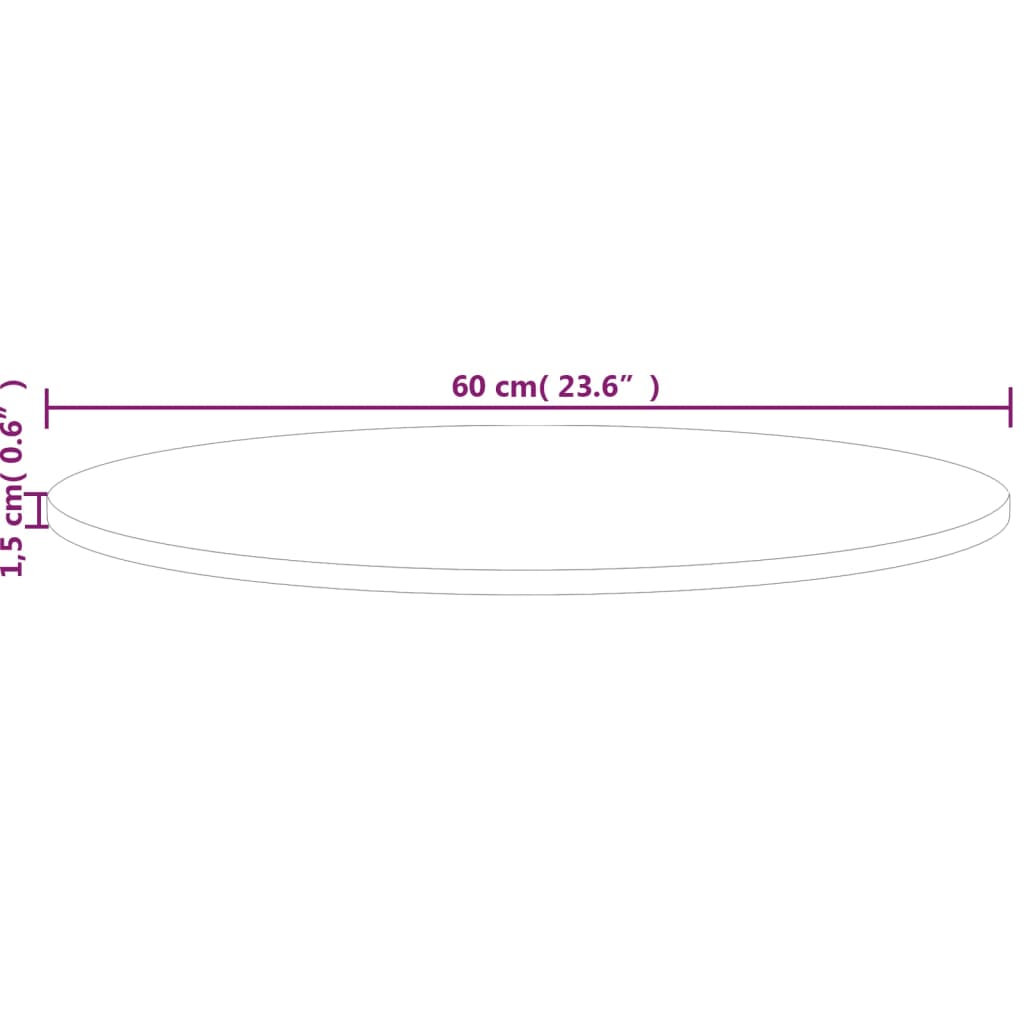 Rund bordplate Ø60x1,5 cm ubehandlet heltre eik