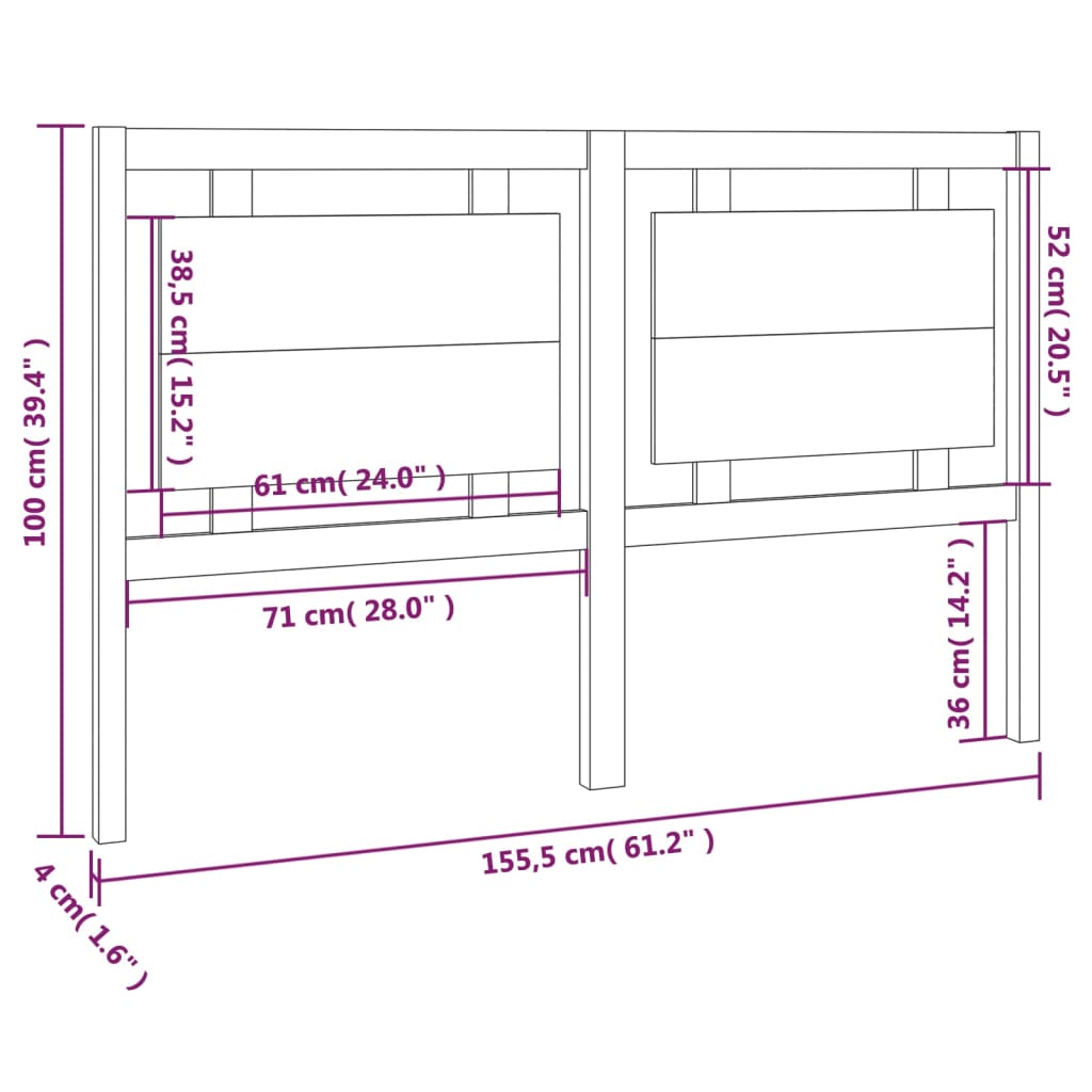 Sengegavl hvit 155,5x4x100 cm heltre furu