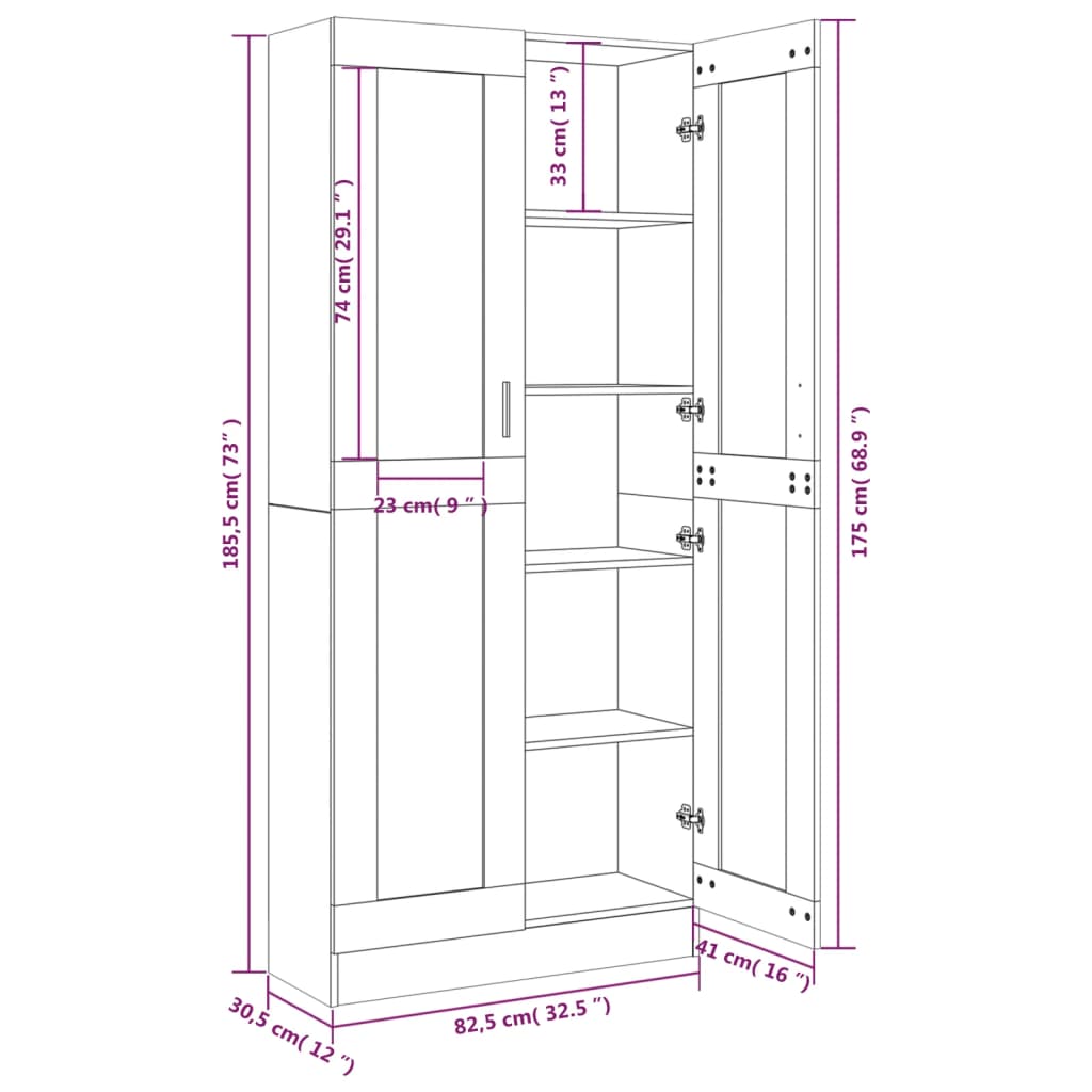Display cabinet gray sonoma 82.5x30.5x185.5 cm engineered wood