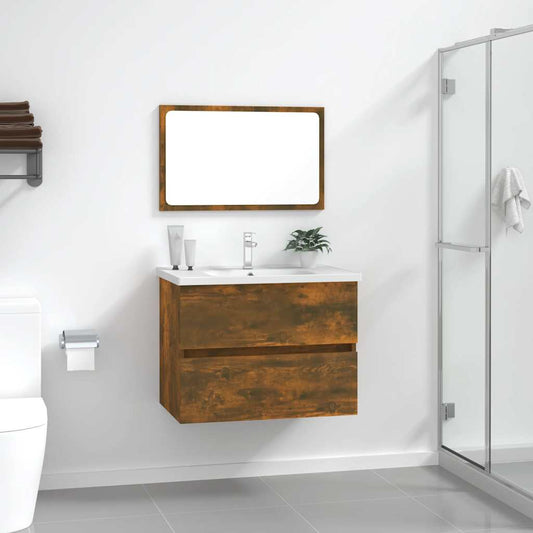 Bathroom cabinet set 2 pieces smoked oak engineered wood