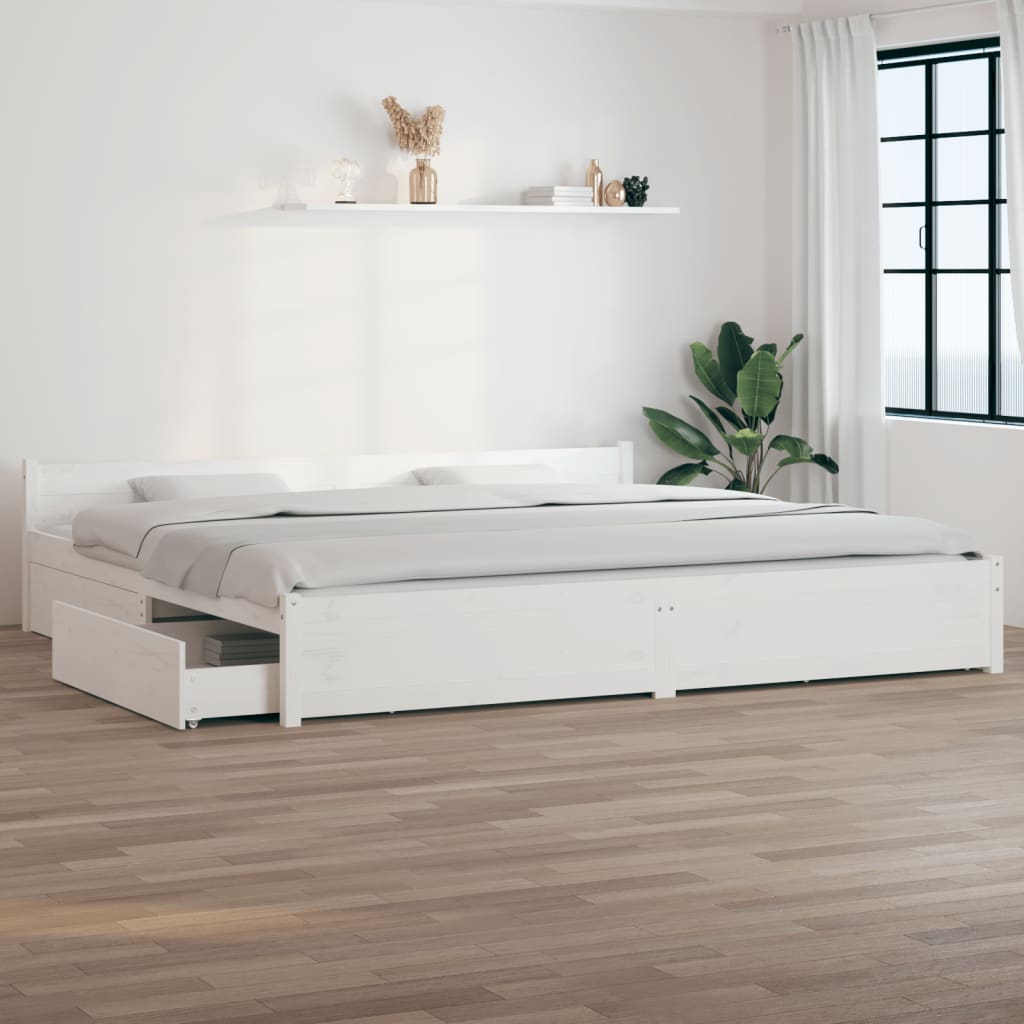 Sengeramme med skuffer hvit 180x200 cm Super King