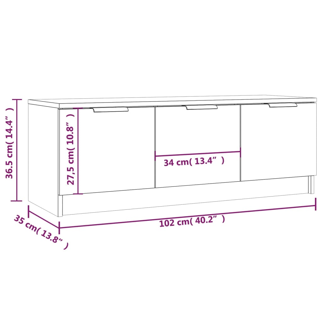 TV bench white 102x35x36.5 cm engineered wood