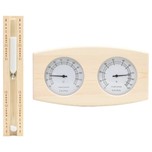 2-in-1 Hygrometer and hourglass for sauna solid pine wood