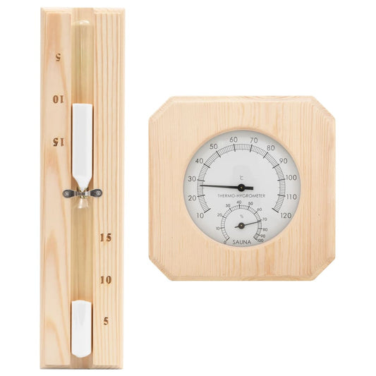 2-in-1 Hygrometer and hourglass for sauna solid pine wood