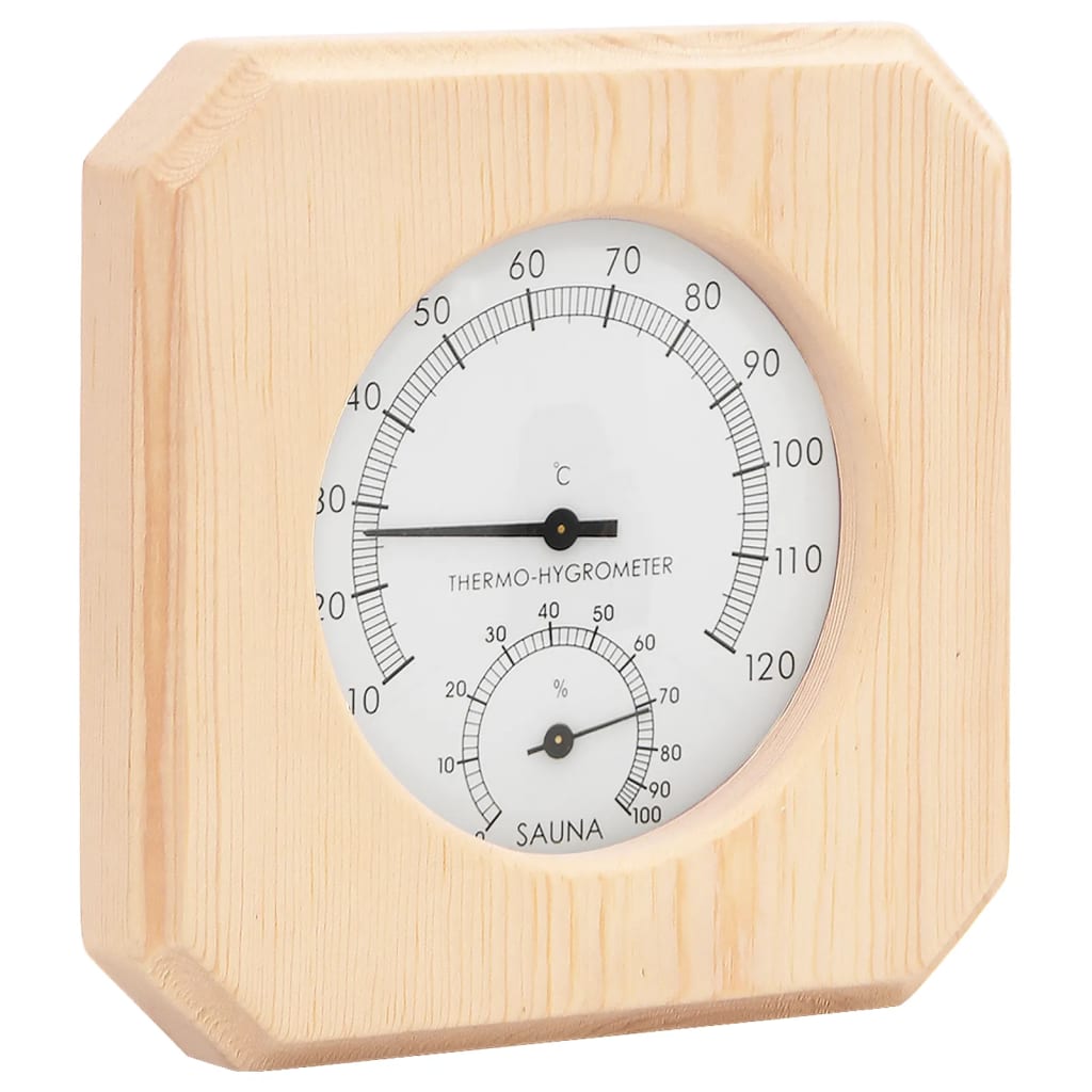 2-in-1 Hygrometer and hourglass for sauna solid pine wood