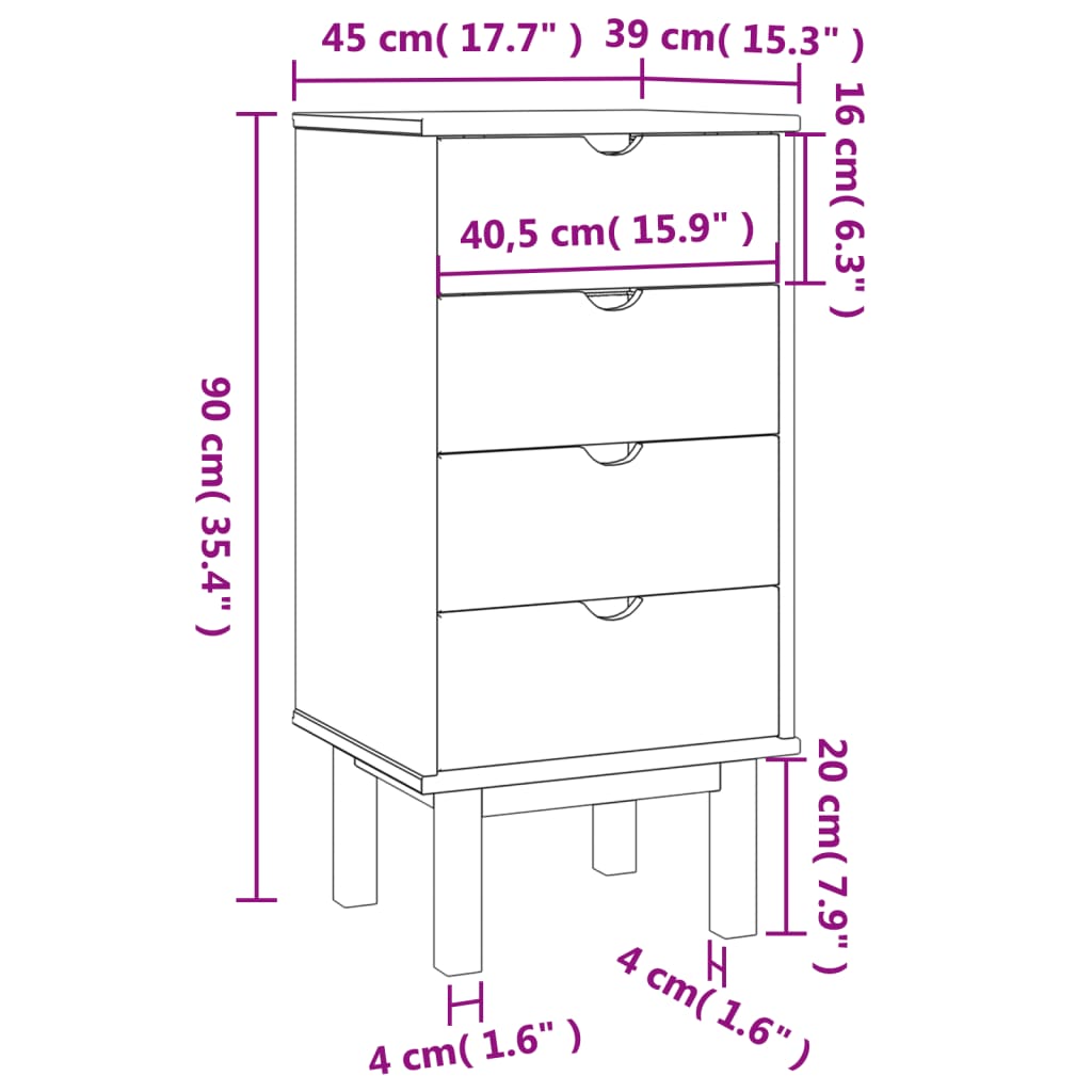 Kommode OTTA 45x39x90 cm heltre furu