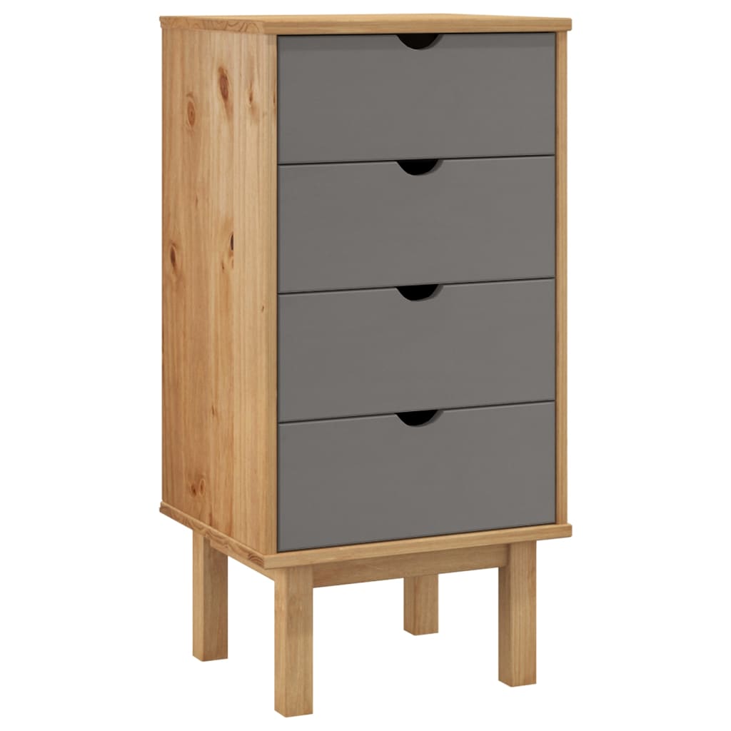 Chest of drawers OTTA brown and grey 45x39x90 cm solid pine wood